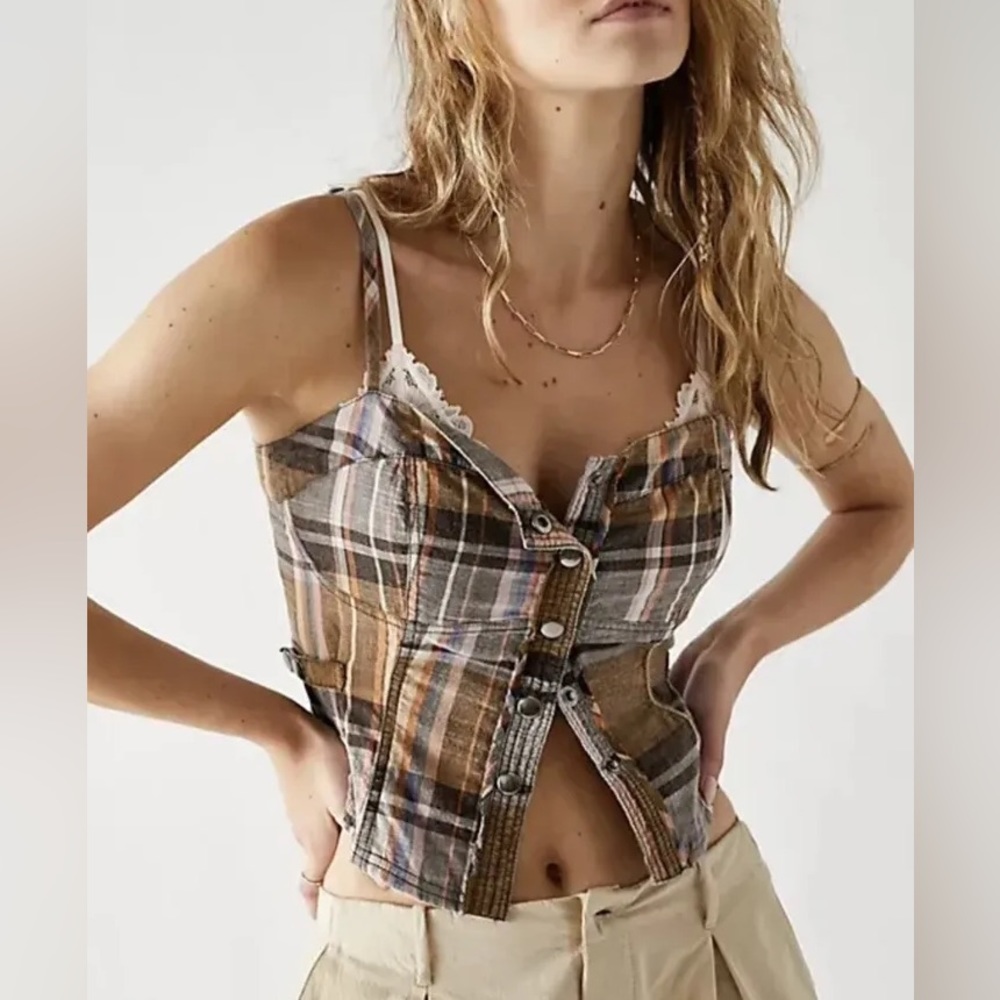 NWT Free People Shoreline Plaid Corset Top